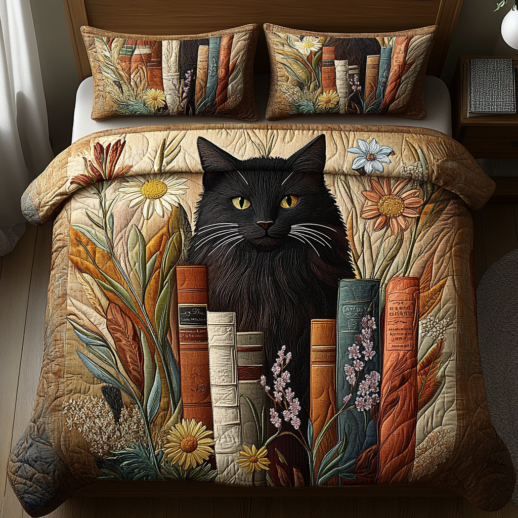 Catnap Chapter Quilted Bedding Set Cool Bedroom Decor Bookish Gift Ideas