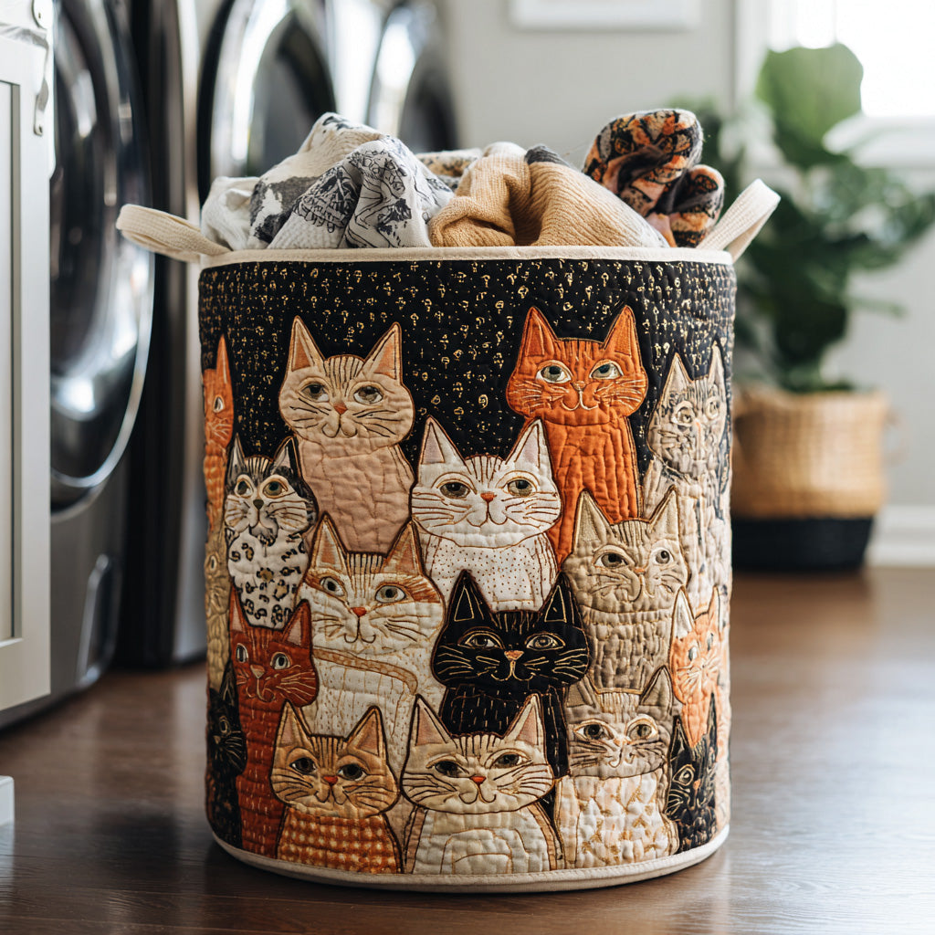Catnap Comfort Quilted Laundry Basket Merch For Home And Bedroom