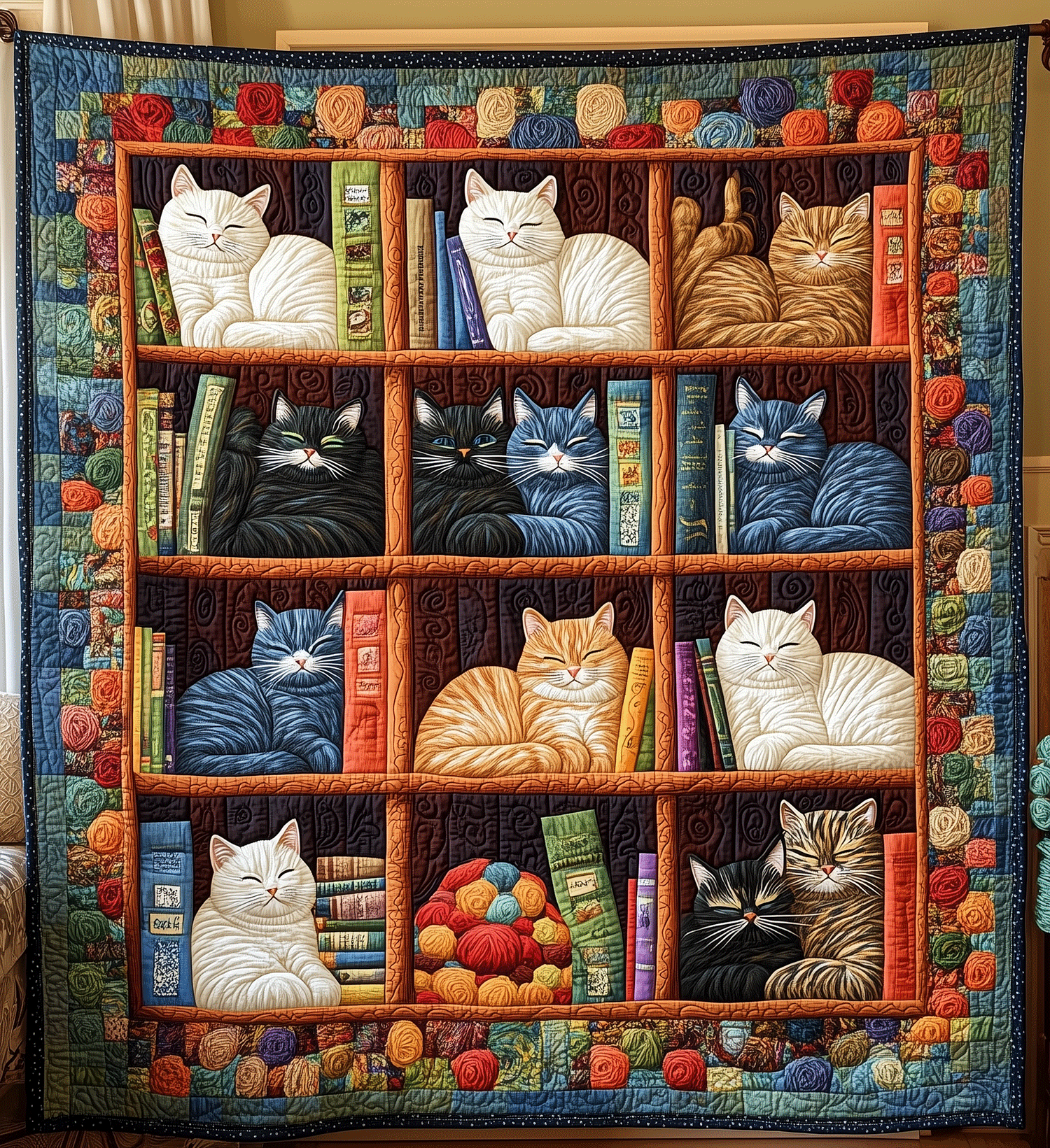 Catnap On Books Quilted Blanket Gifts For Cat Owners