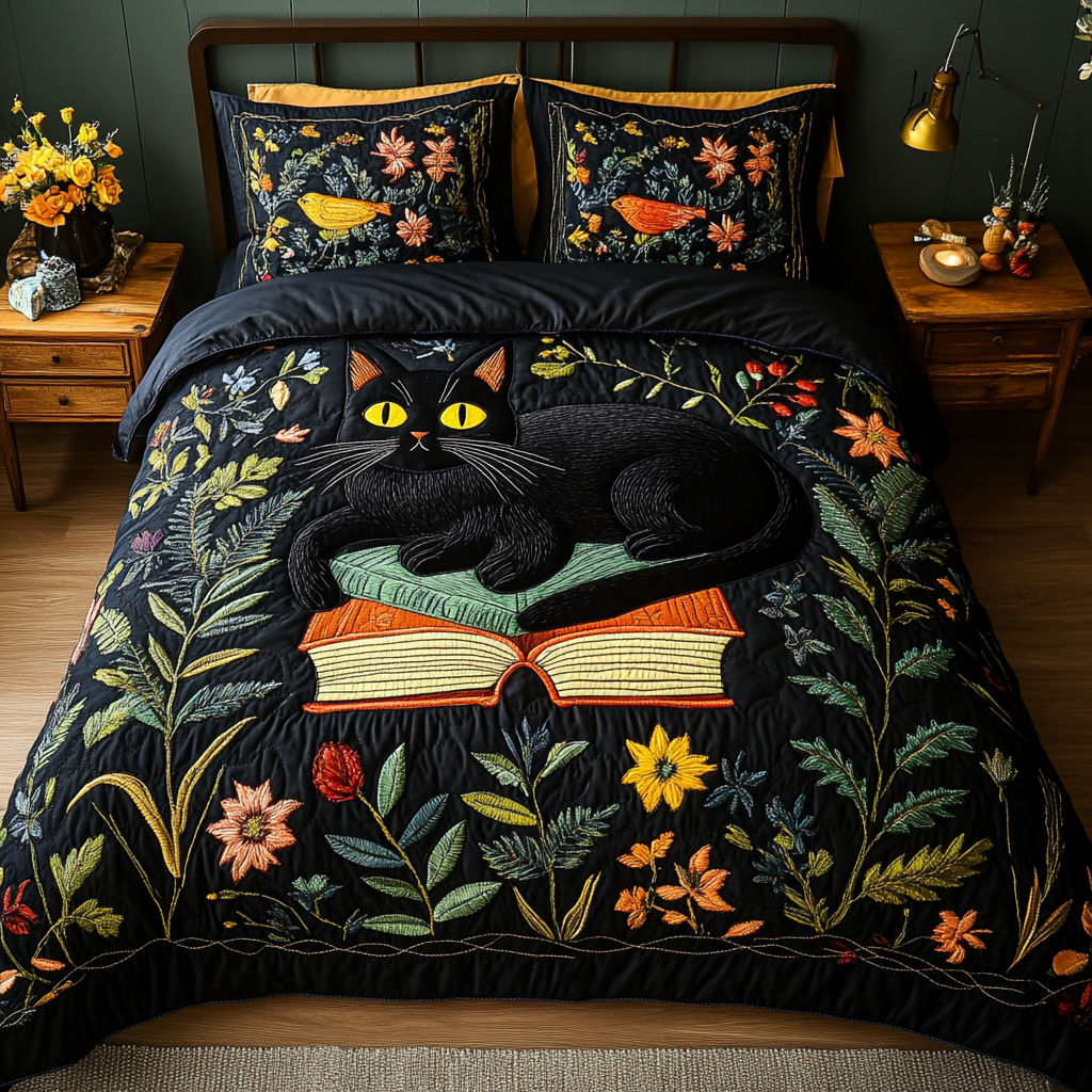 Catnap Stories Quilted Bedding Set Bedroom Decor Christmas Gifts For Cat Lovers