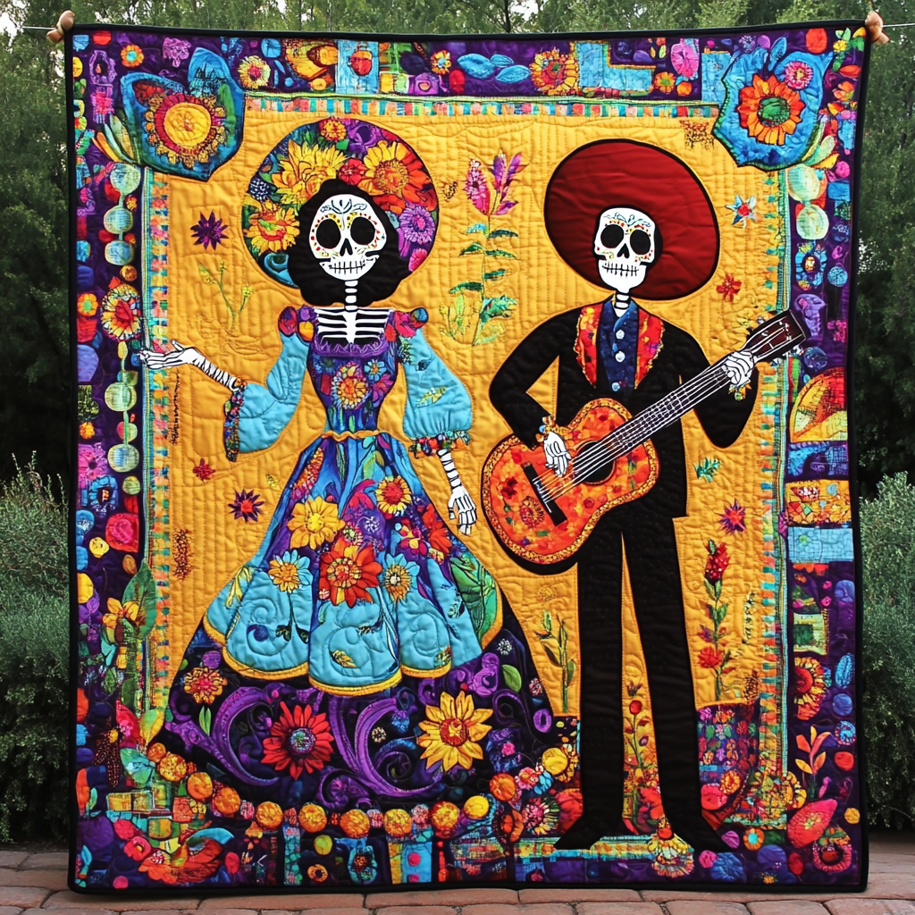 Catrina And Charro Quilted Blanket Day Of The Dead Blanket
