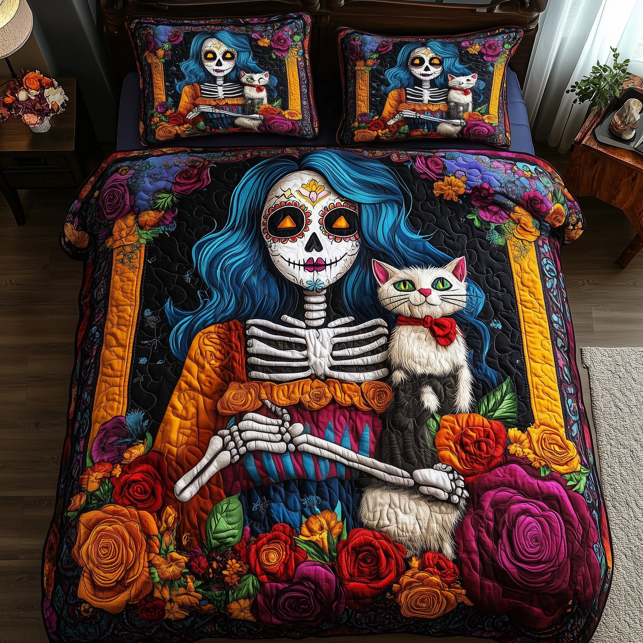 Catrina Bloom Quilted Bedding Set For Couples