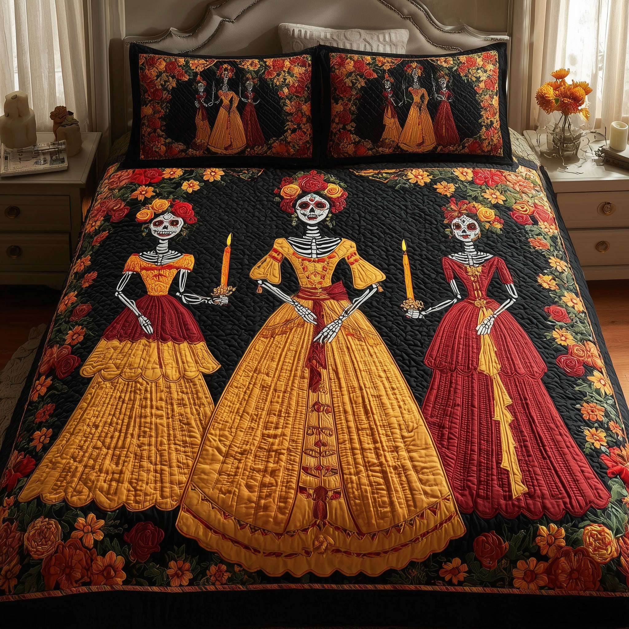 Catrina Bloom Quilted Bedding Set Solid Color