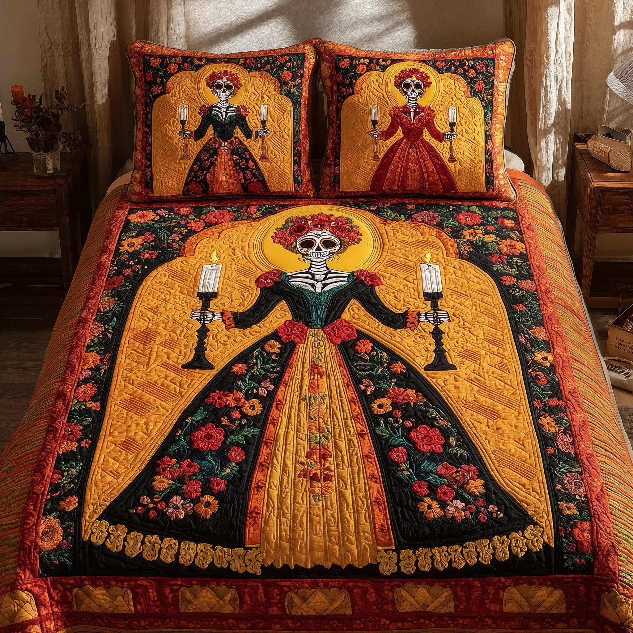 Catrina Bloom Quilted Bedding Set Unique Pattern