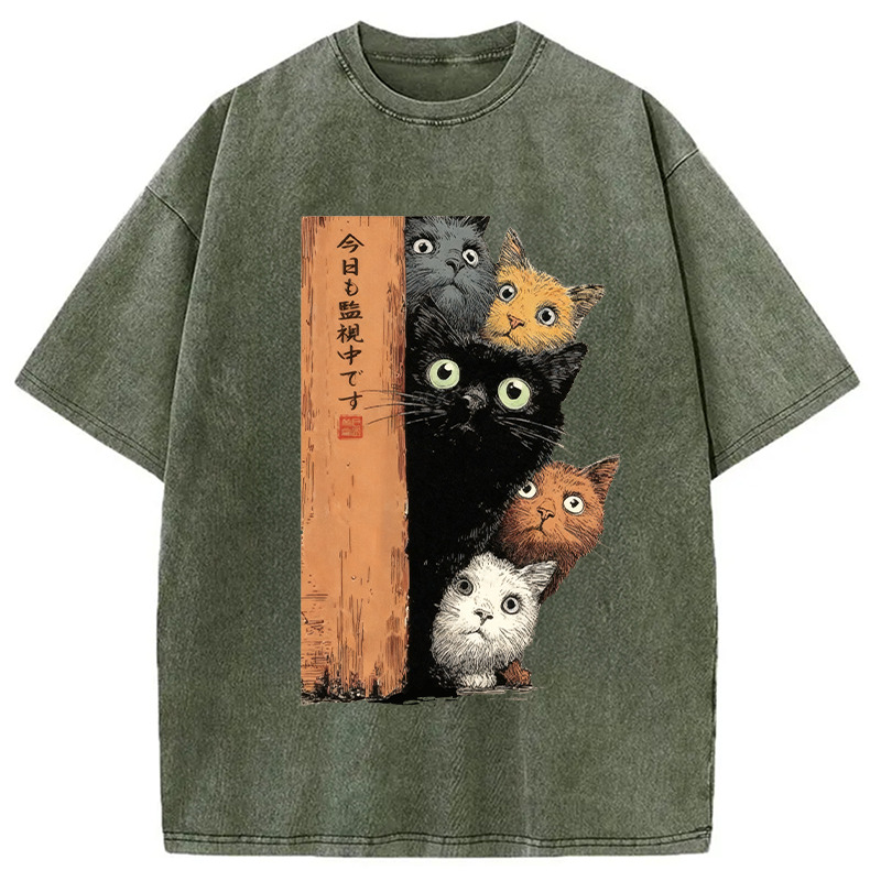 Cats Are Watching You Washed T-Shirt Trendy Aesthetic Graphic Apparel Gifts For Brother