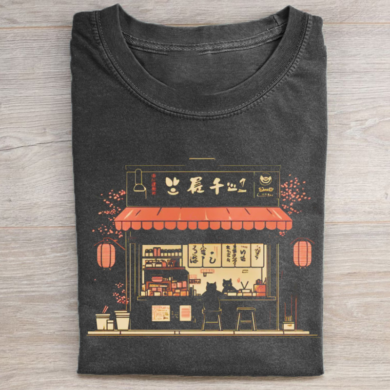 Cats At Ramen Shop T-Shirt Japanese Foodie Merchandise Gifts For Boyfriend