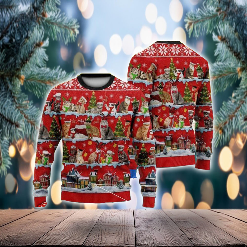 Cats Christmas Ugly Sweater Merry Xmas Cat Lovers Sweater Gift