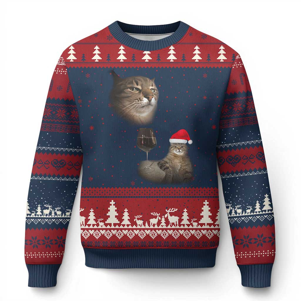 Cats Drinking Wine Ugly Christmas Sweater Funny Cat Xmas Sweater Gifts For Wine Lover