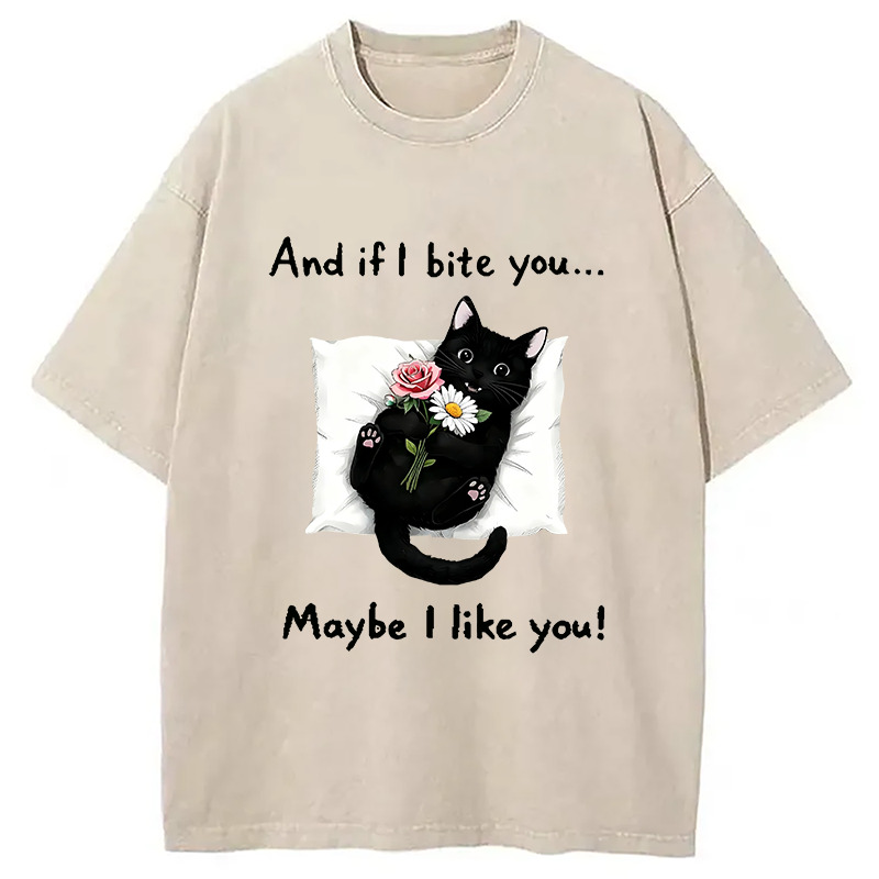 Cat's Expression Of Love Washed T-Shirt Classic Graphic Fashion Tee Gifts For Her