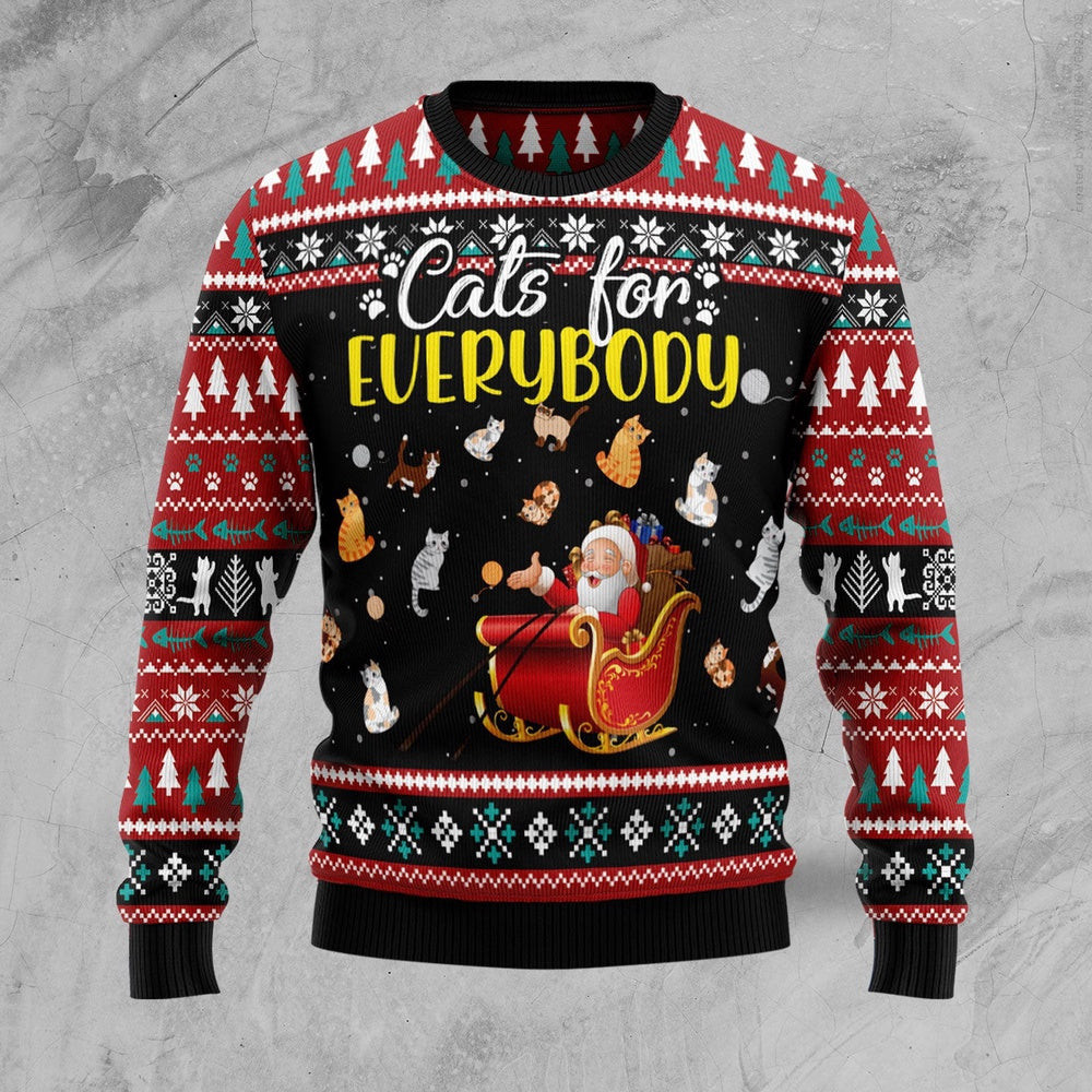 Cats For Everybody Merry Christmas Ugly Christmas Sweater Unisex Womens Mens Couples Matching Friends Funny Family Sweater Gifts