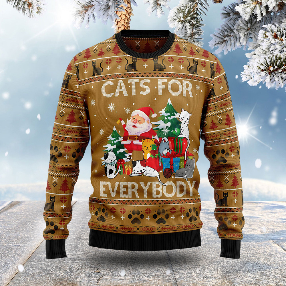 Cats For Everybody Ugly Christmas Sweatshirt Holiday Apparel Cat Christmas Gifts