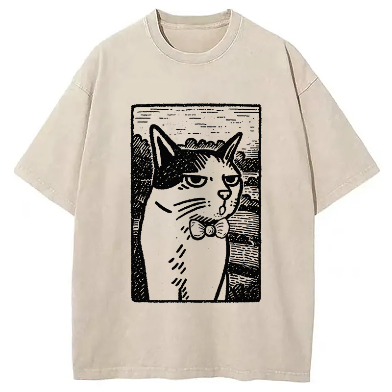 Cat's Hateful Eyes Washed T-Shirt Retro Streetwear Graphic Top Gifts For Her