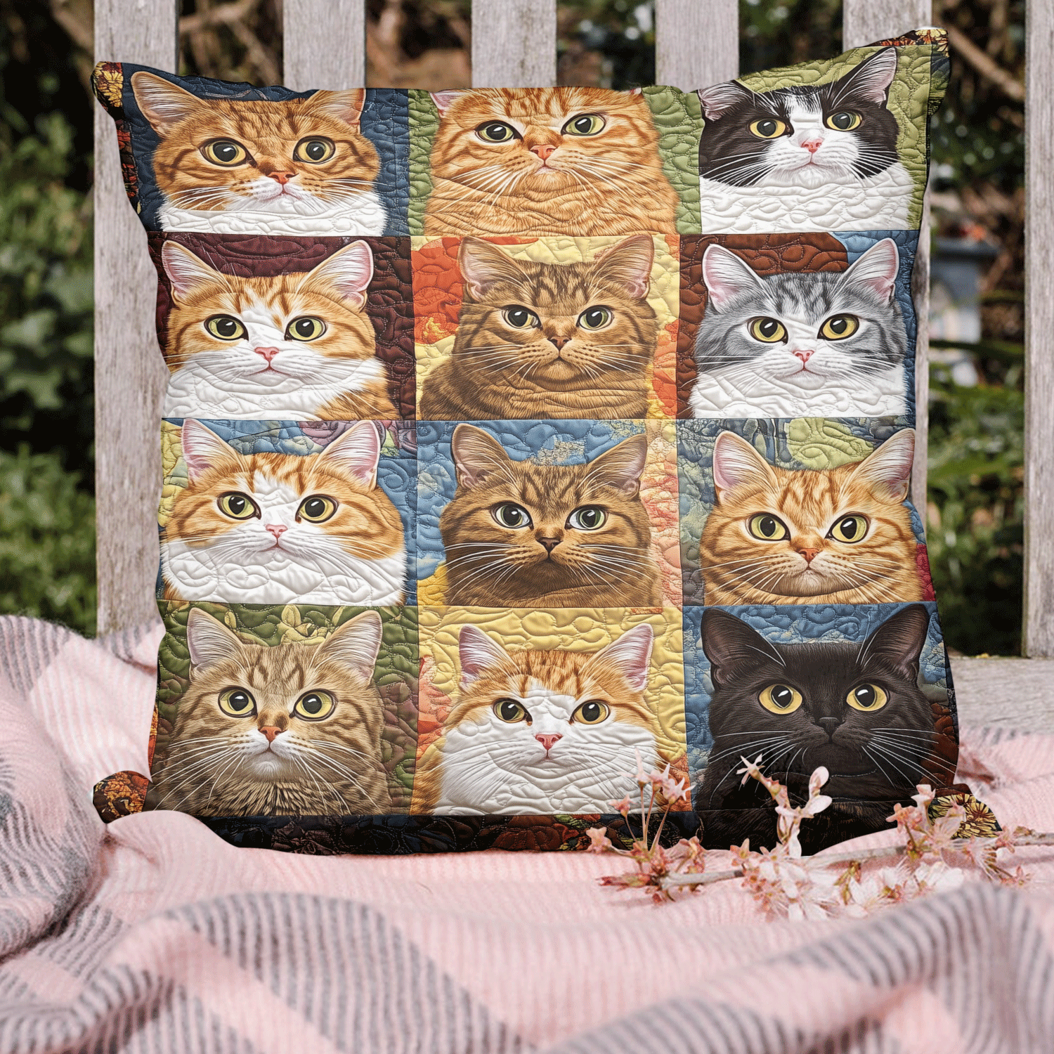 Cats In Bloom Pillow Case Farmhouse Christmas Pillow Cover