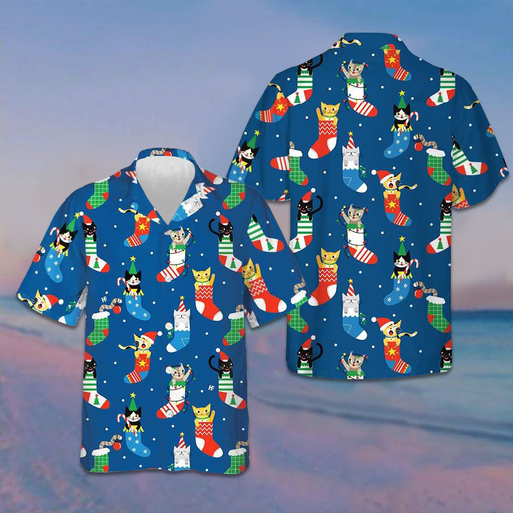 Cats In Christmas Socks Hawaiian Shirt Cute Christmas Shirt Gifts For Cat Lovers