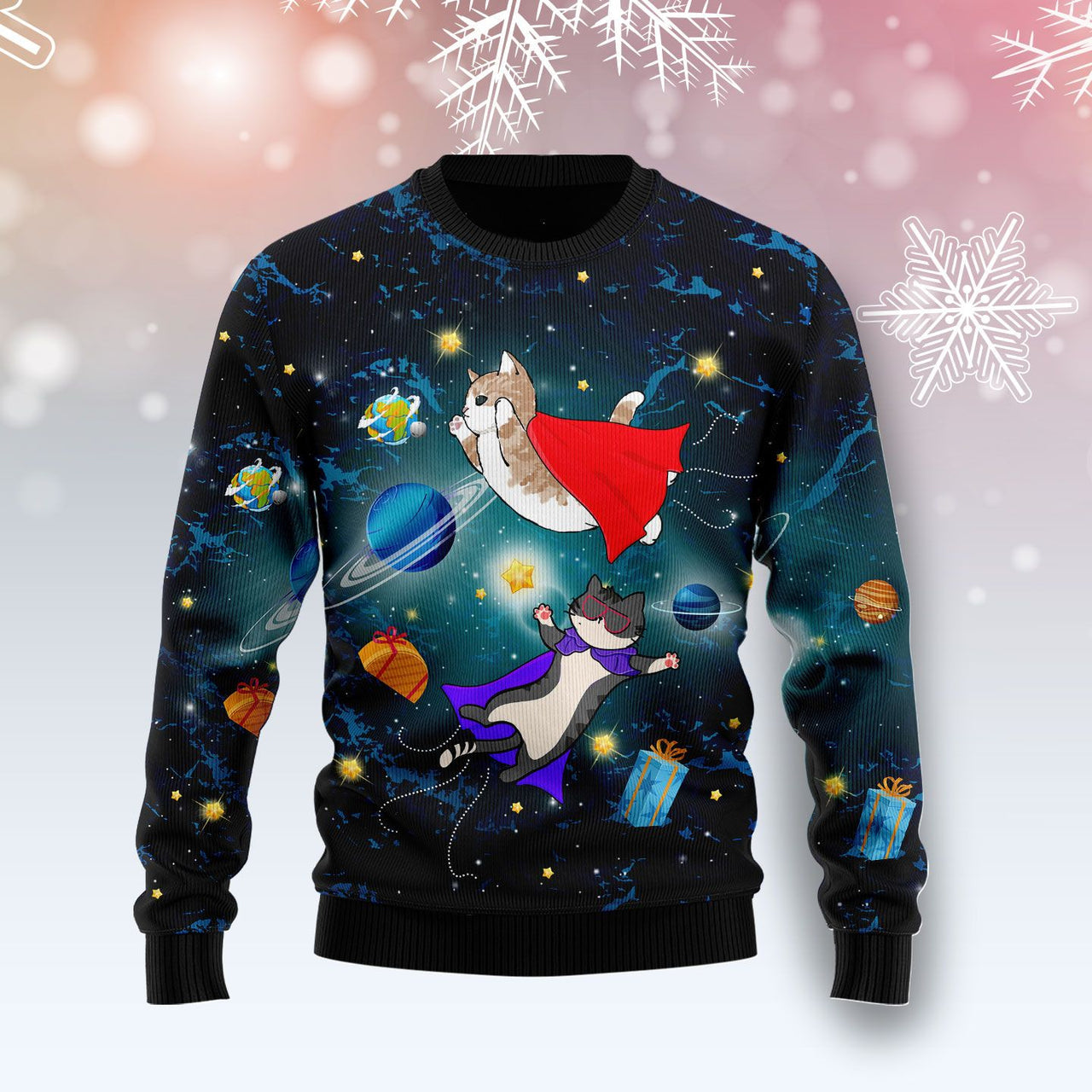 Cats In Galaxy Ugly Christmas Sweater Cute Kitty Jumper Xmas Presents For Cat Lovers