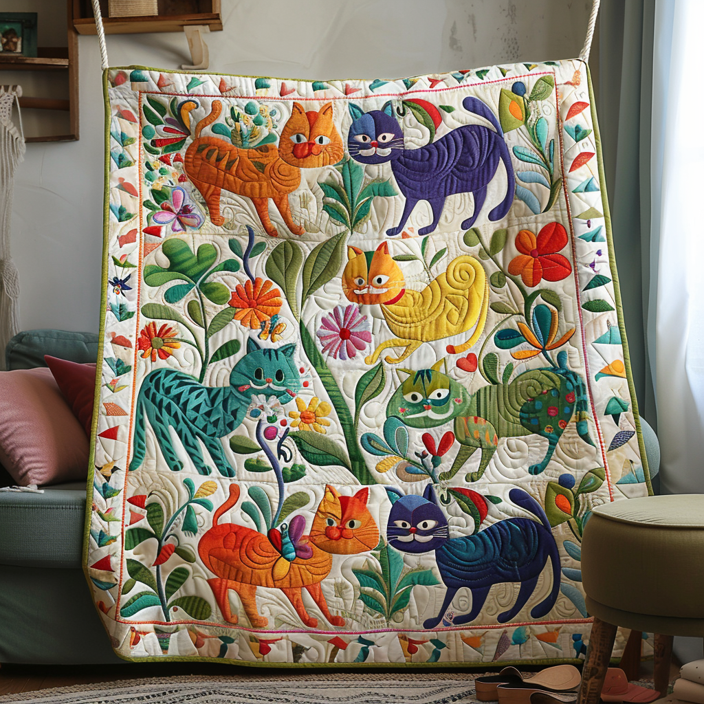 Cats In The Garden Quilted Blanket Unique Cat Gifts