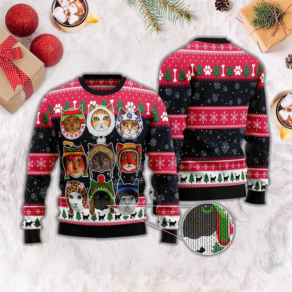 Cats In Winter Ugly Christmas Sweater Holiday Sweaters Funny Gifts For Cat Lovers