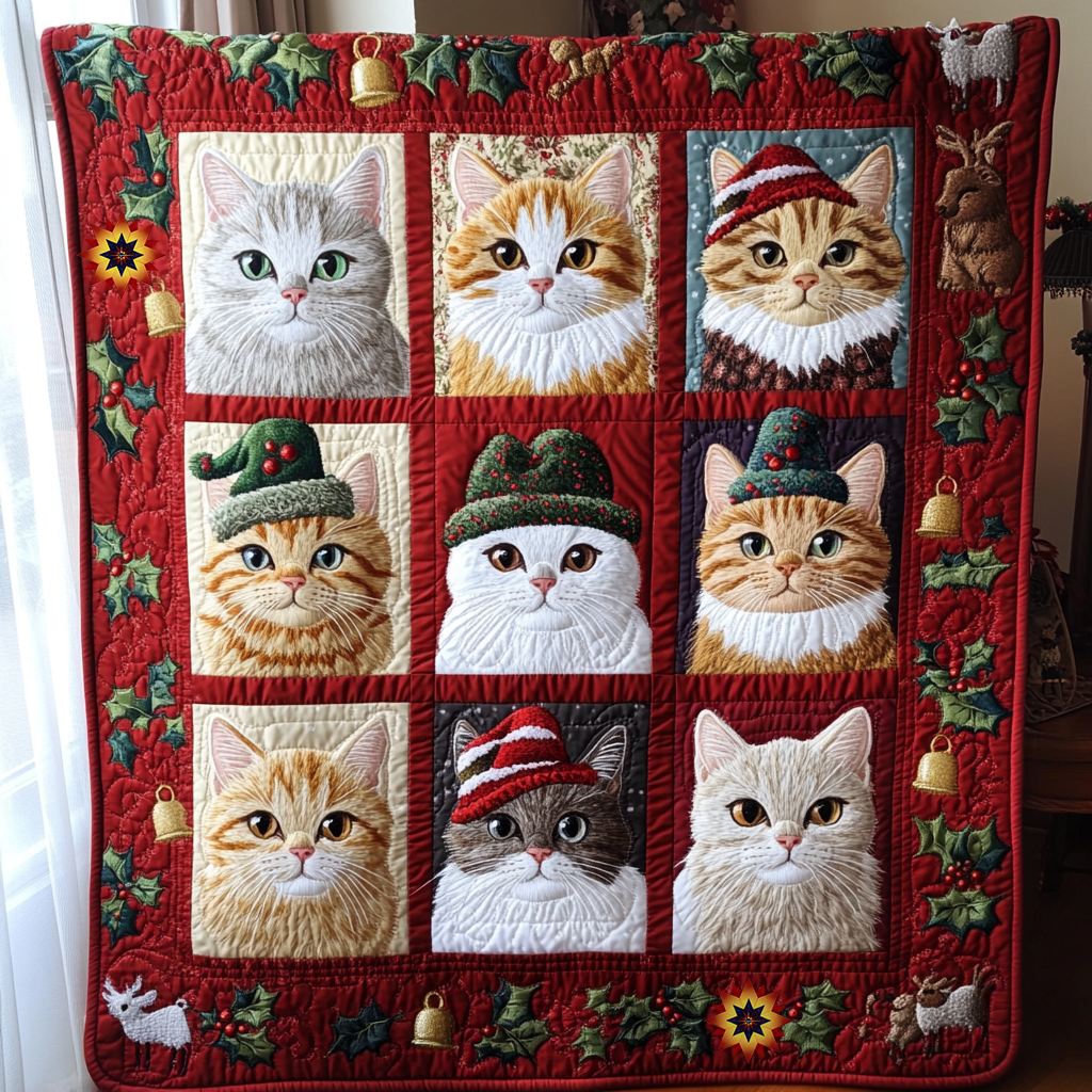 Cats Love Christmas Holiday Christmas Quilt Blanket Christmas Gifts For Cat Lovers