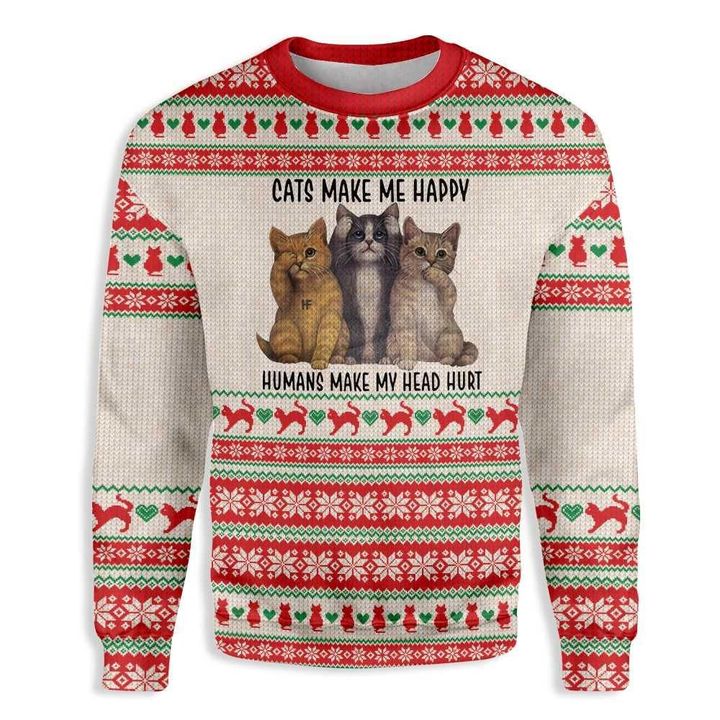 Cats Make Me Happy Ugly Christmas Sweater Cute Kitty Pullover Best Holiday Gifts 2025