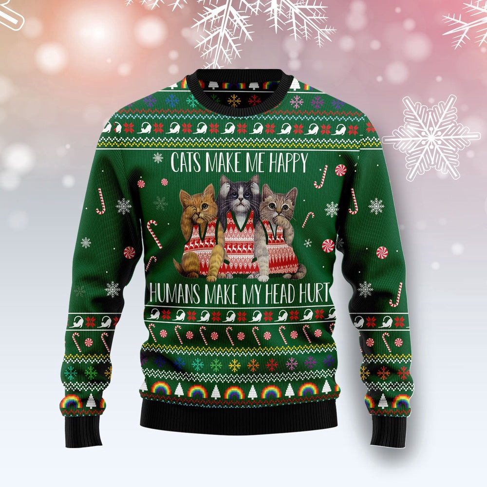 Cats Make Me Happy Ugly Christmas Sweater Gift For Christmas