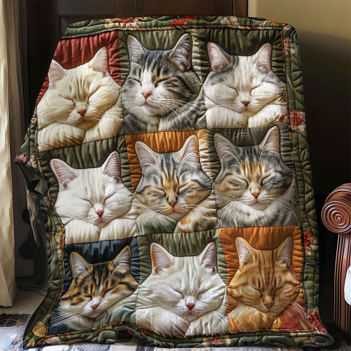 Cats Sleeping Peaceful Quilt Blanket Christmas Throw Blanket Xmas Gifts For Cat Lovers
