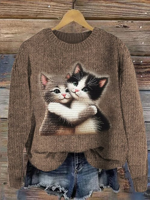 Cats Sweet Snuggle Sweater Funny Graphic Print Sweater Xmas Gifts For Cat Lovers