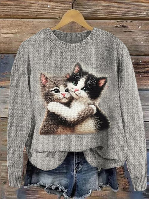 Cats Sweet Snuggle Sweater Funny Graphic Print Sweater Xmas Gifts For Cat Lovers