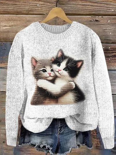 Cats Sweet Snuggle Sweater Funny Graphic Print Sweater Xmas Gifts For Cat Lovers
