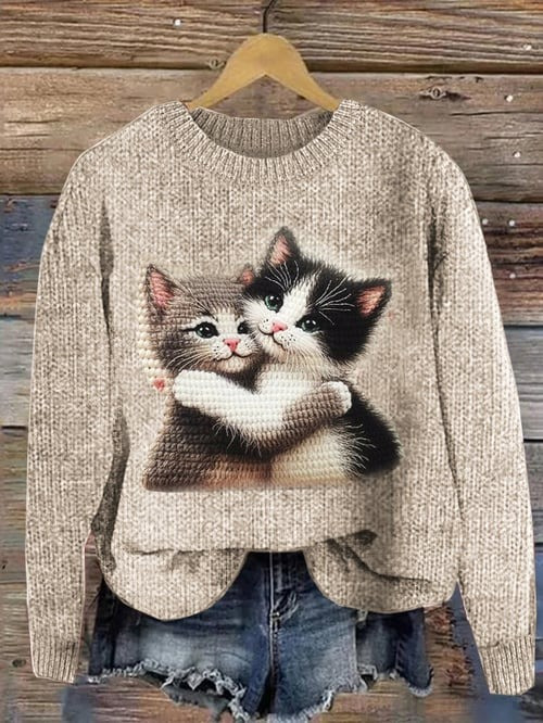 Cats Sweet Snuggle Sweater Funny Graphic Print Sweater Xmas Gifts For Cat Lovers