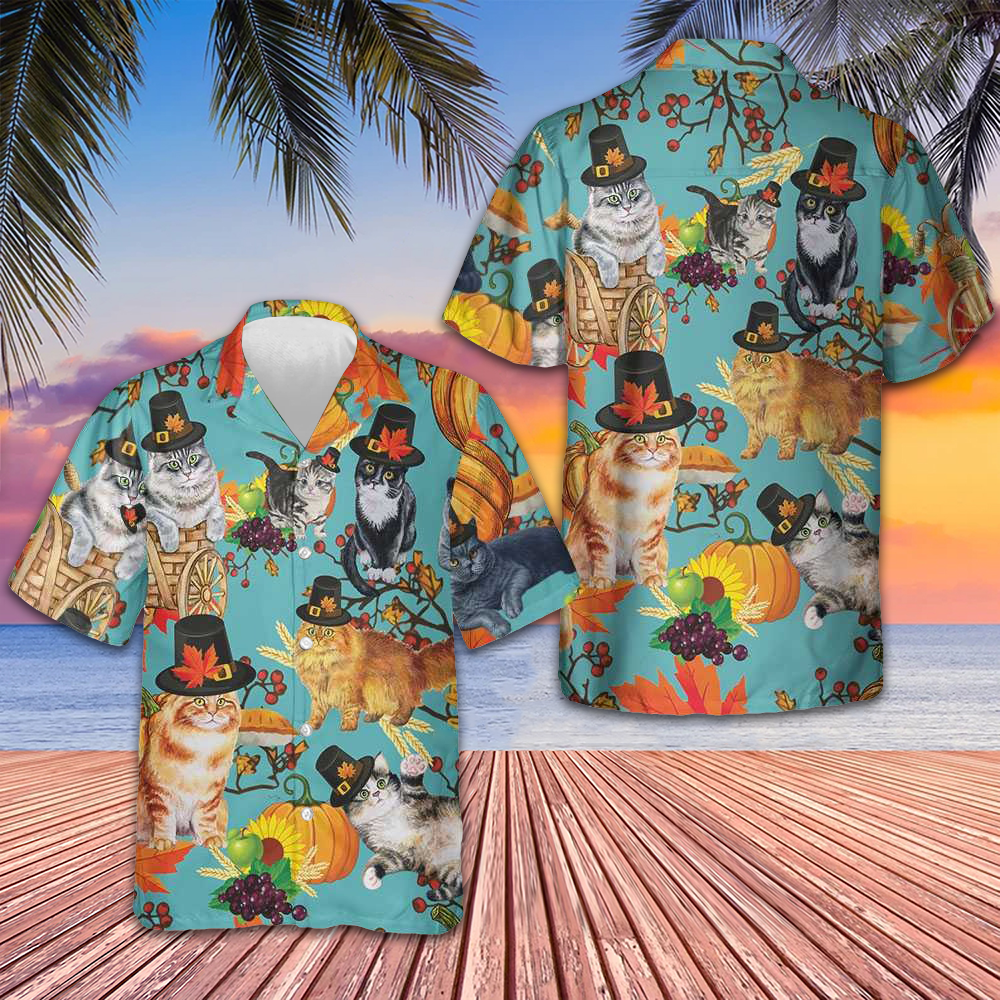 Cats Thanksgiving Hawaiian Shirt Cat Lovers Cute Button Up Shirt 2024 Thanksgiving Cats Thanksgiving Hawaiian Shirt Cat Lovers Cute Button Up Shirt 2024 Thanksgiving