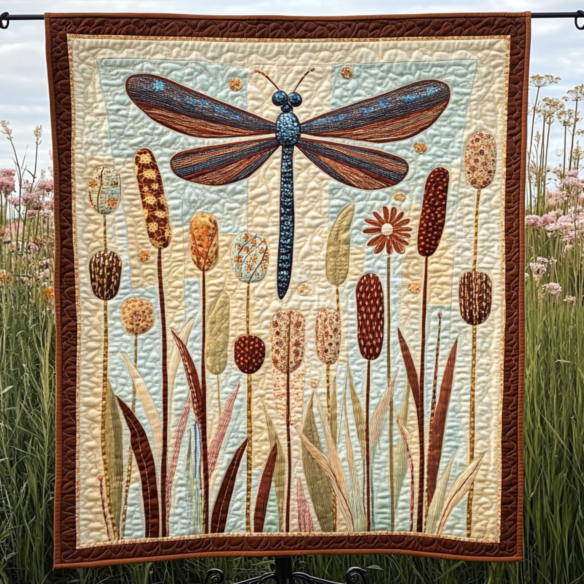 Cattail Breeze Quilted Blanket Winter Decor Blanket Dragonfly Themed Gift Items