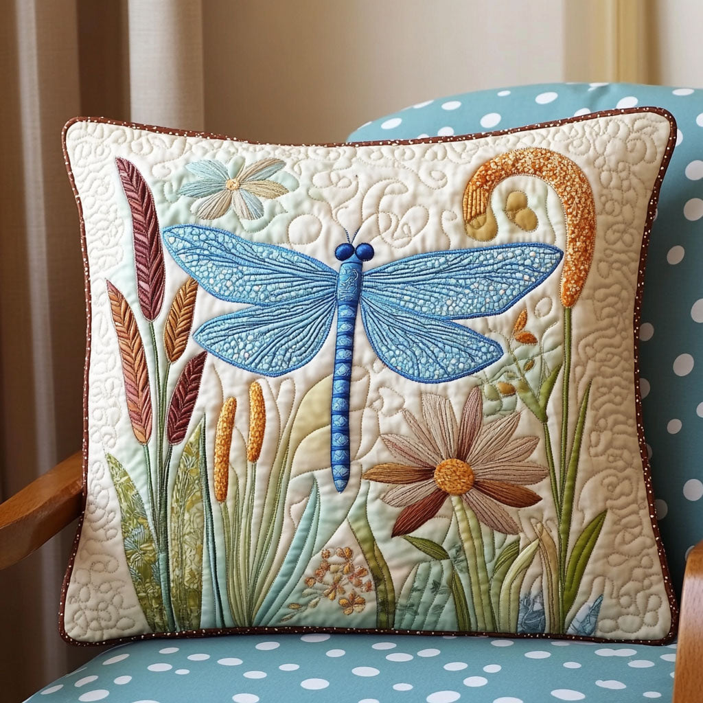 Cattail Serenity Quilted Pillow Case Best Cool Pillow Cases Dragonfly Gifts For Men