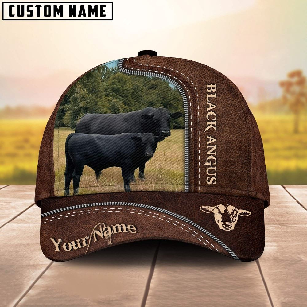 Cattle of Tim Walters Customized Name Leather Pattern Cap Farmer Baseball Cap Gift For Farmer