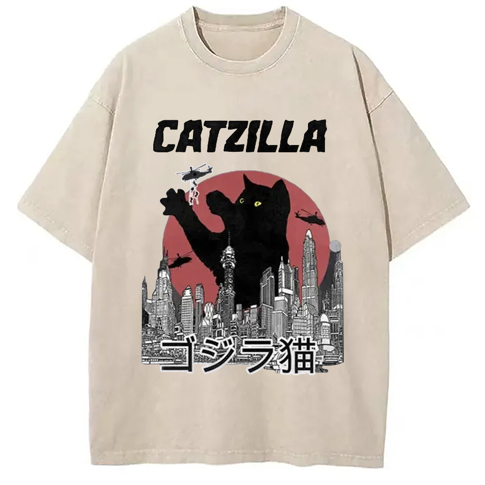Catzilla Vintage Washed T-Shirt Cool Urban Street Style Shirt Gifts For Brother Catzilla Vintage Washed T-Shirt Cool Urban Street Style Shirt Gifts For Brother