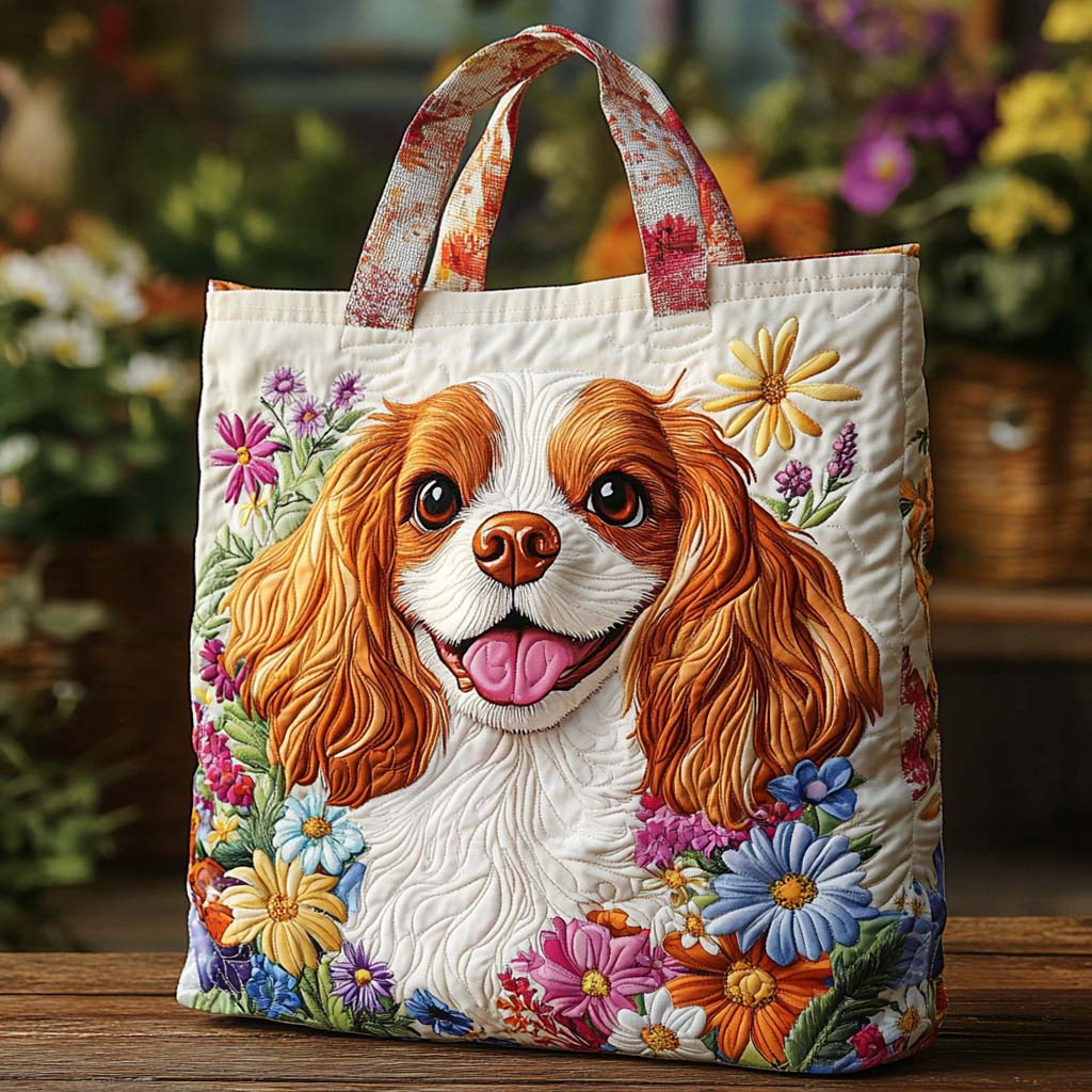 Cavalier Blossom Quilted Tote Bag Cool Gifts For Dog Owners