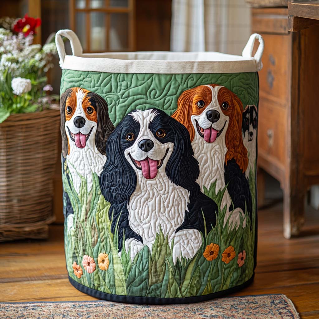 Cavalier Family Charm Quilted Laundry Basket Lovely Quilted Laundry Basket Gift for Mom or Grandma