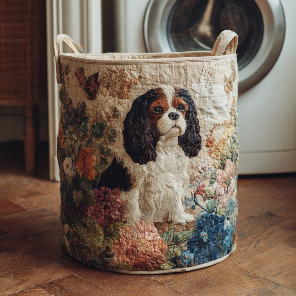 Cavalier Flower Garden Quilted Laundry Basket Luxury Quilted Storage Basket Gift for Home Decor Lovers