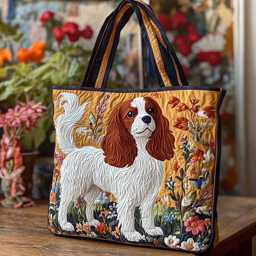 Cavalier Golden Bloom Quilted Tote Bag Good Gifts Dog Lovers