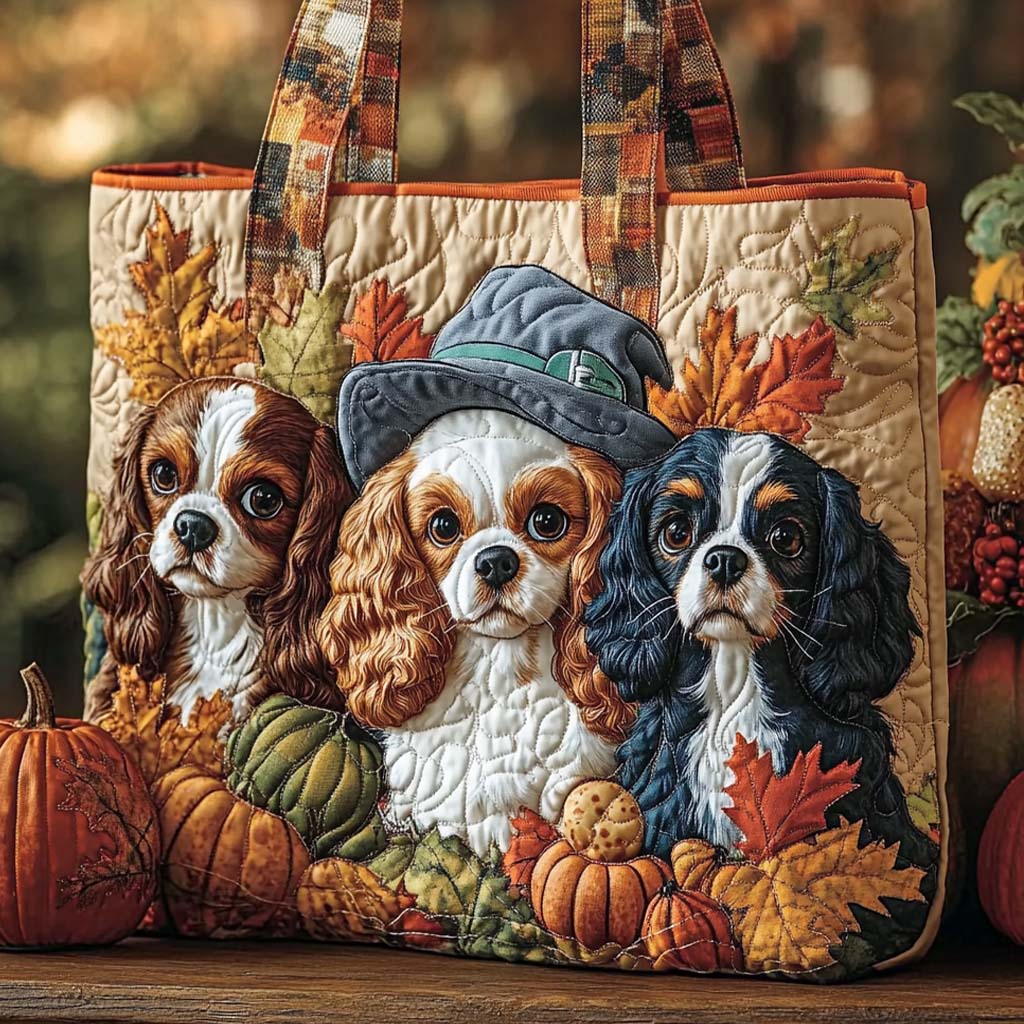 Cavalier Harvest Trio Quilted Tote Bag Gifts For Dog Dad Father's Day Ideas