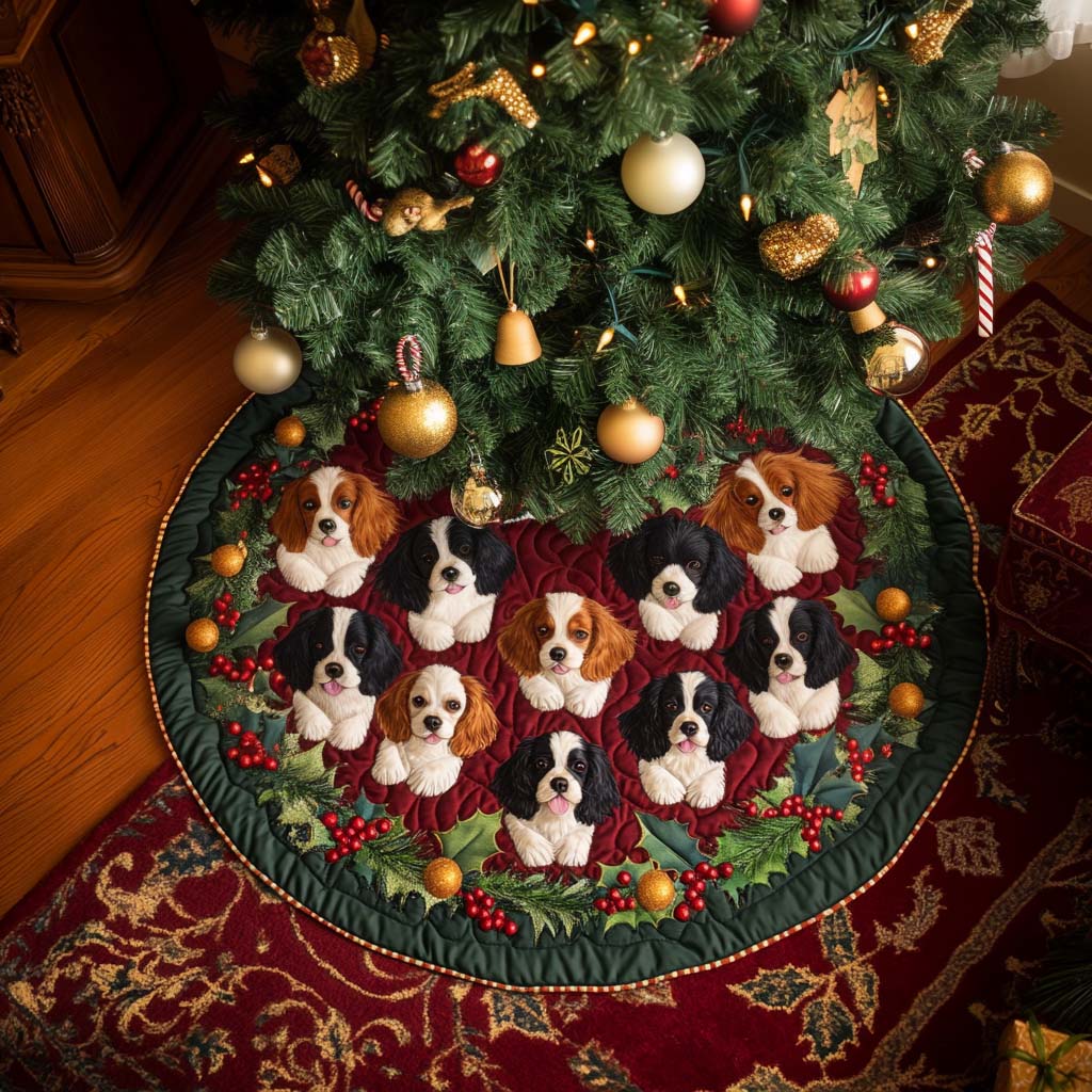 Cavalier Joy Quilted Christmas Tree Skirt Special Holiday Tree Skirt Gift for Newlyweds