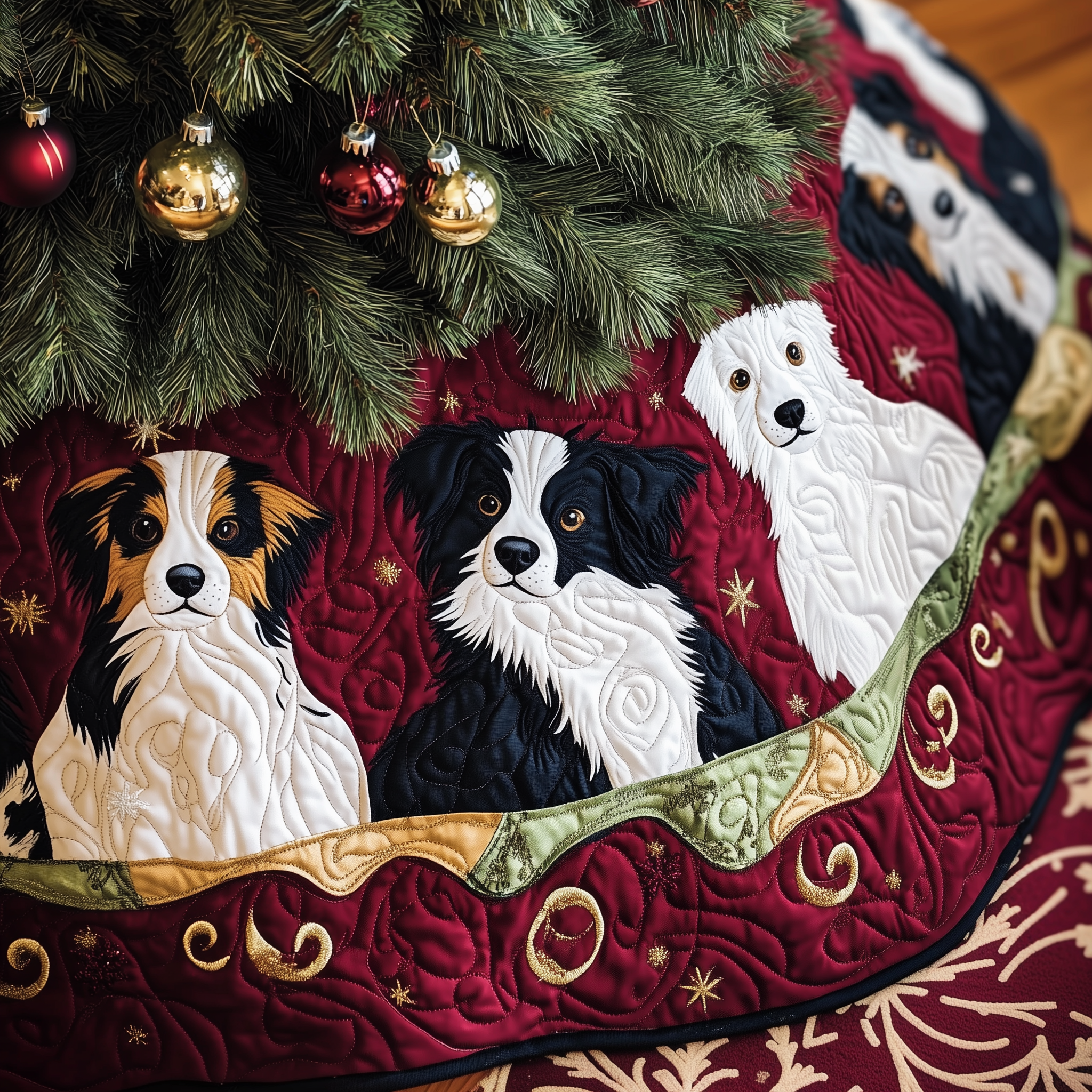 Cavalier King Charles Christmas Tree Skirt Quilted Dog Pattern Holiday Decoration Gift