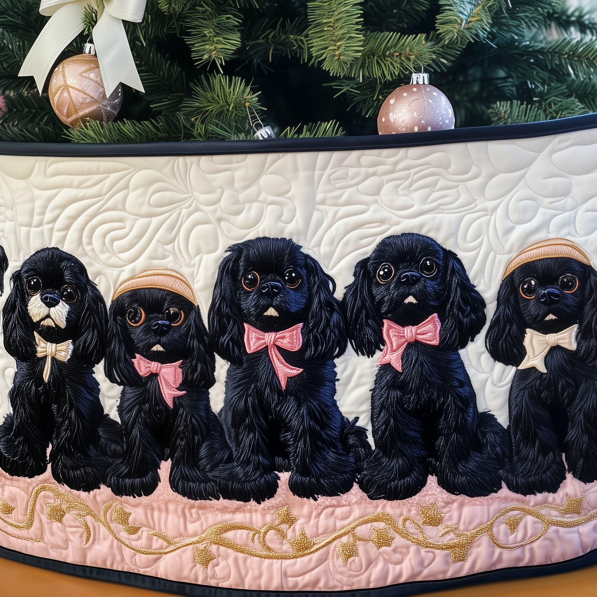 Cavalier King Charles Dog Christmas Tree Skirt Quilted Holiday Decor Gift for Pet Homes