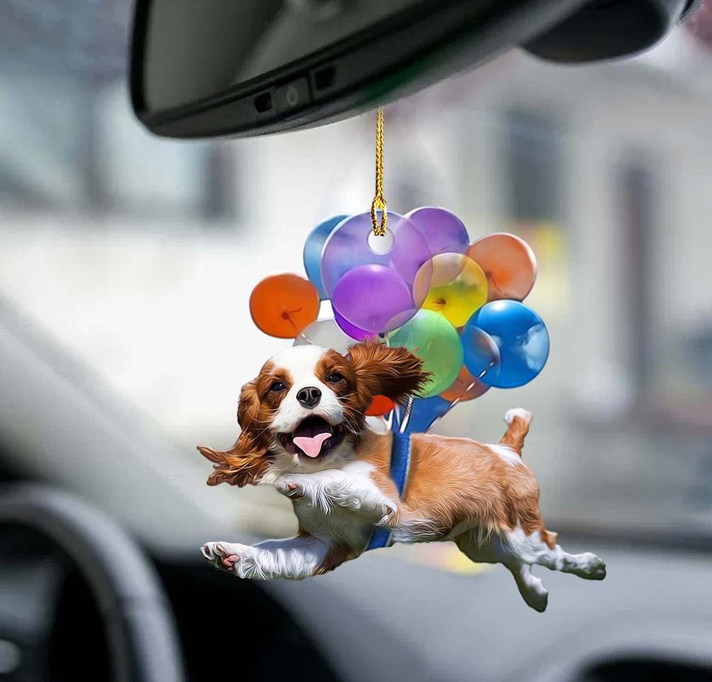 Cavalier King Charles Spaniel Dog Fly With Bubbles Car Hanging Ornament Dog Ornament Lasfour
