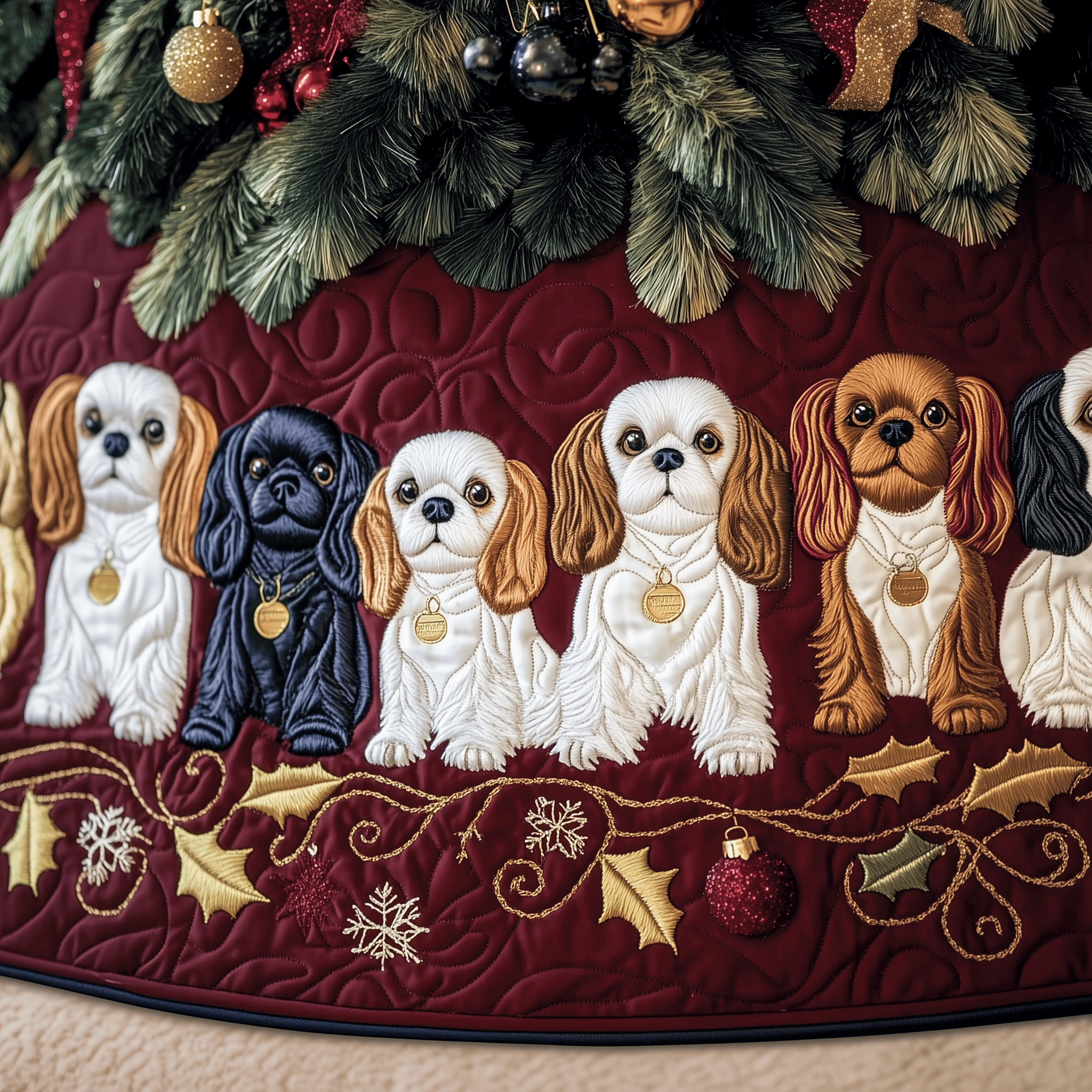 Cavalier King Charles Spaniel Quilted Tree Skirt Christmas Father Daughter Christmas Gifts