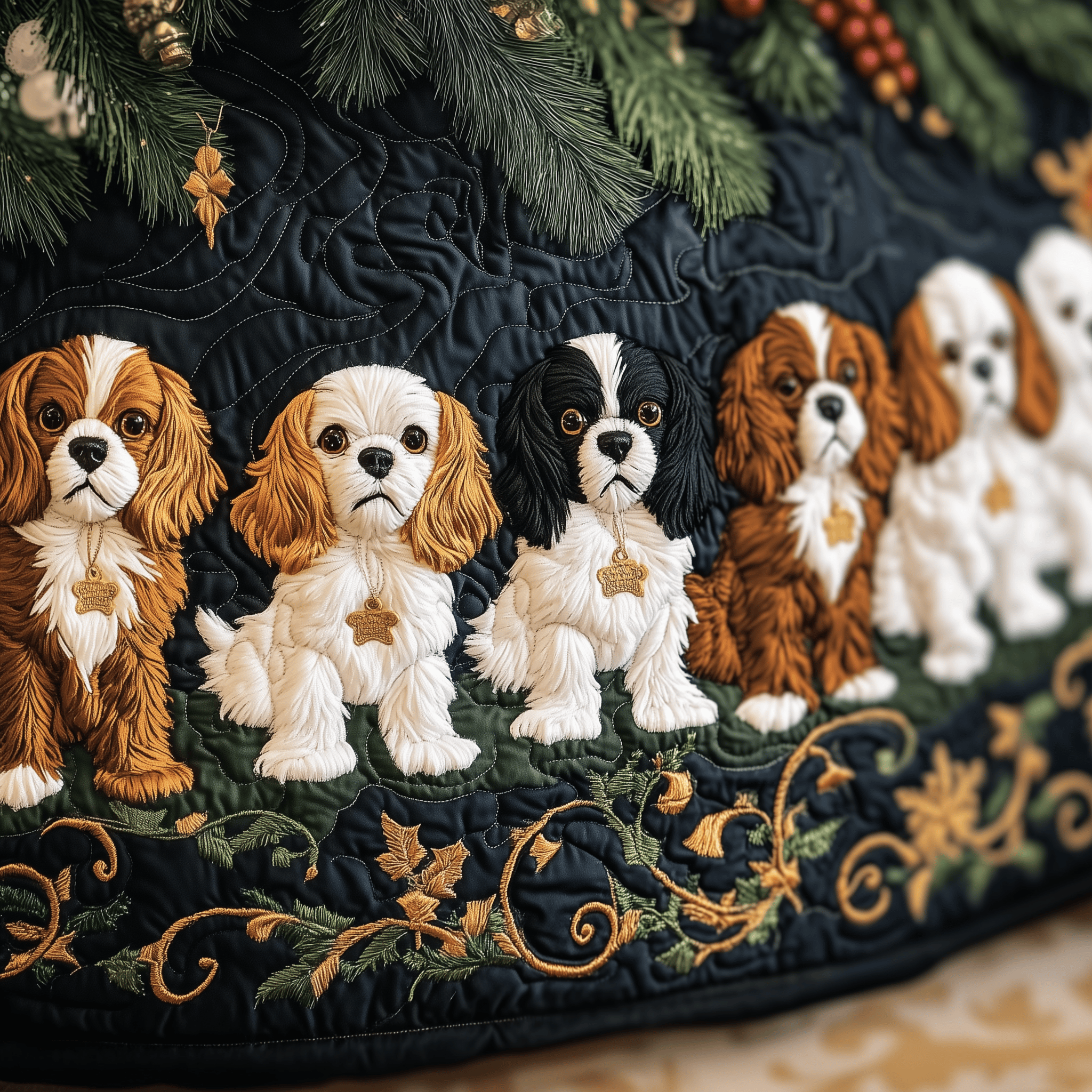Cavalier King Charles Spaniel Quilted Tree Skirt Christmas Tree Skirt Presents For Mum Christmas