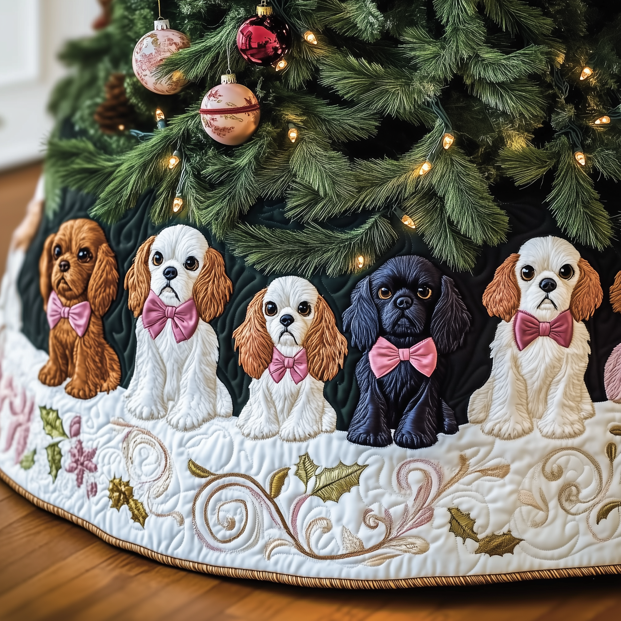 Cavalier King Charles Spaniel Quilted Tree Skirt Joyful Home Merch Collection