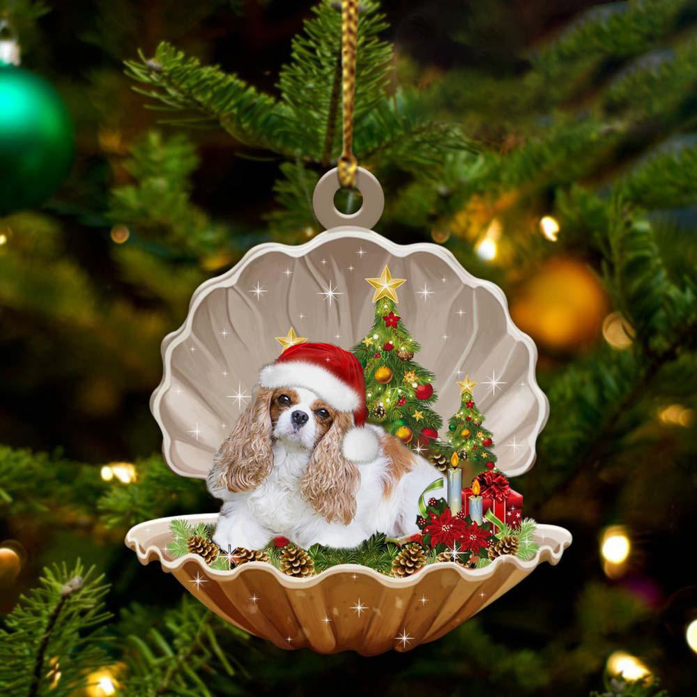 Cavalier King Charles Spaniel Sleeping in Pearl Dog Christmas Ornament Flat Acrylic