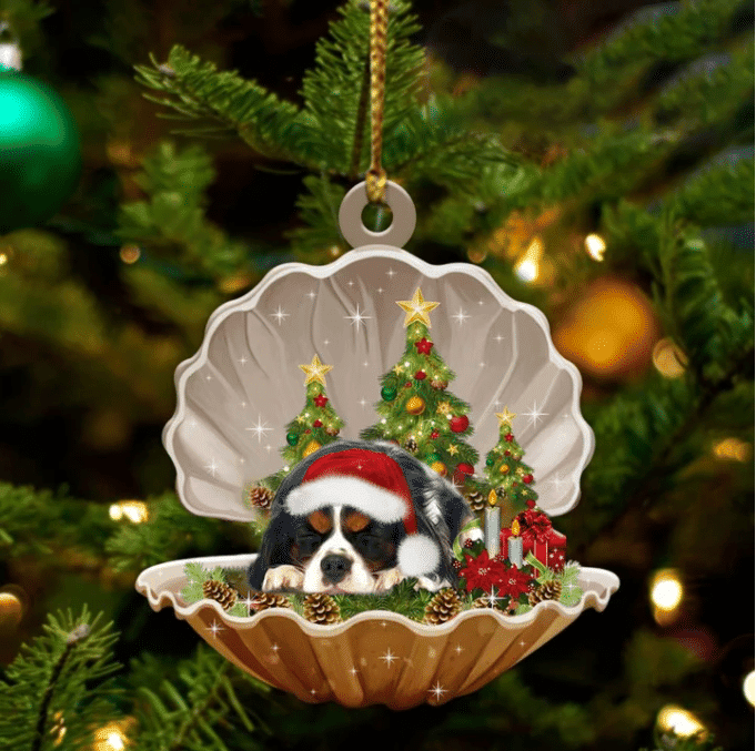 Cavalier King Charles Spaniel3 Sleeping in Pearl Dog Christmas Ornament Flat Acrylic