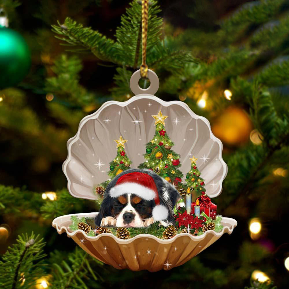 Cavalier King Charles Spaniel3 Sleeping in Pearl Dog Christmas Ornament Flat Acrylic