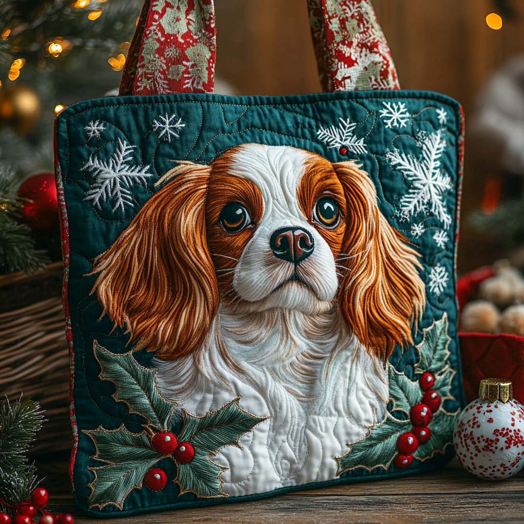 Cavalier Winter Grace Quilted Tote Bag Gifts For Dog Mom Mother's Day Ideas